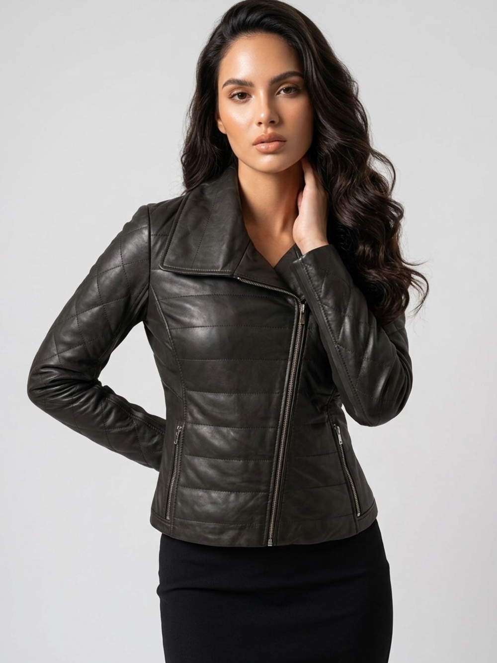 Badgley Mischka Black Quilted Leather Moto Jacket